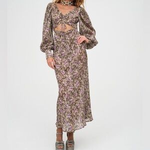 For Love & Lemons Floral Maxi Dress in Mauve and Olive